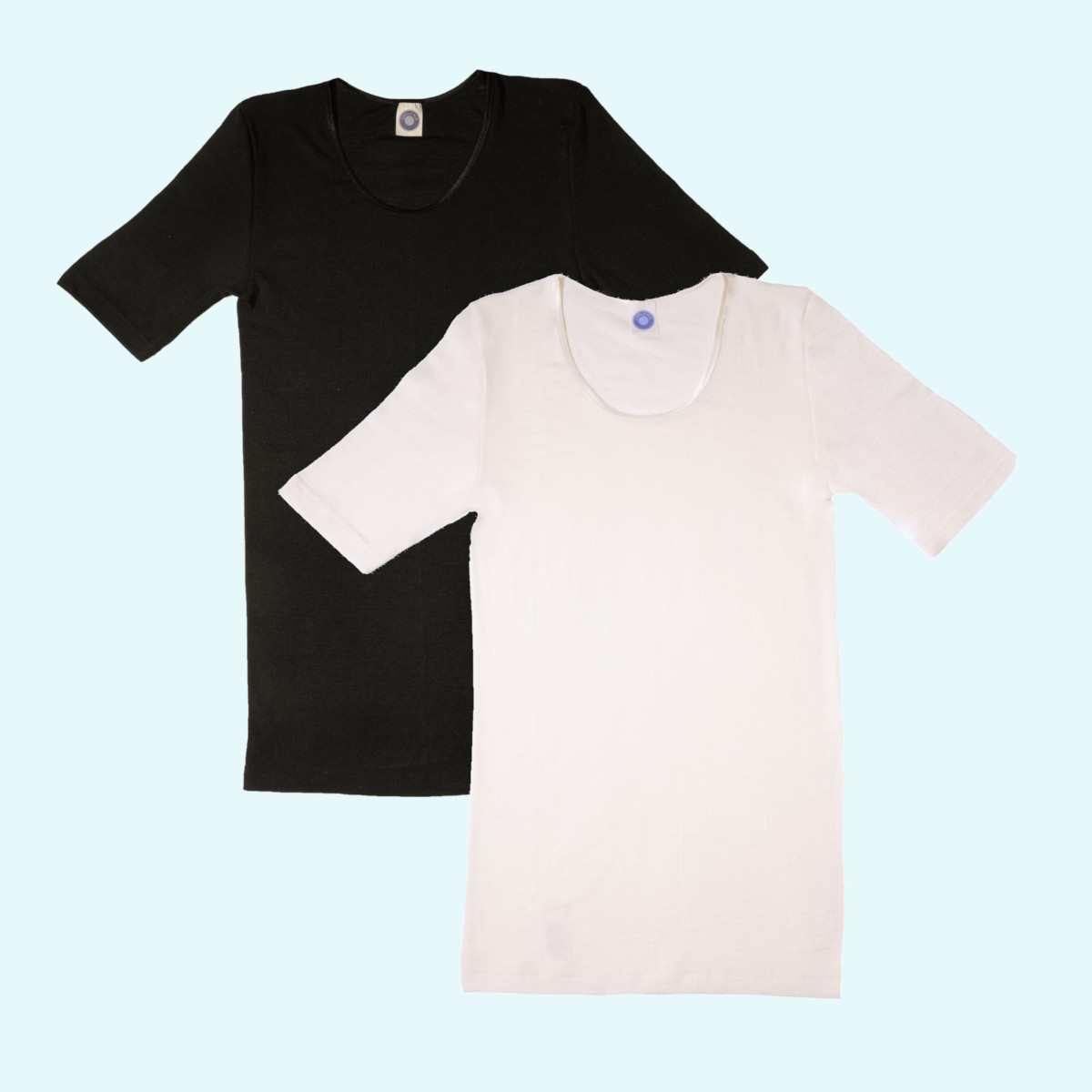 Damen Shirt kurzarm Wolle Seide natur schwarz GOTS