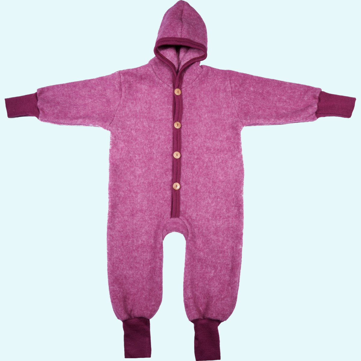 Flauschiger Wollfleece Overall für Babys von Cosilana Wollfleece Winter Overall für Babys mitwachsend mit Kapuze von Cosilana aus BIO merino Schurwolle & Baumwolle - ideal für empfindliche Haut GOTS