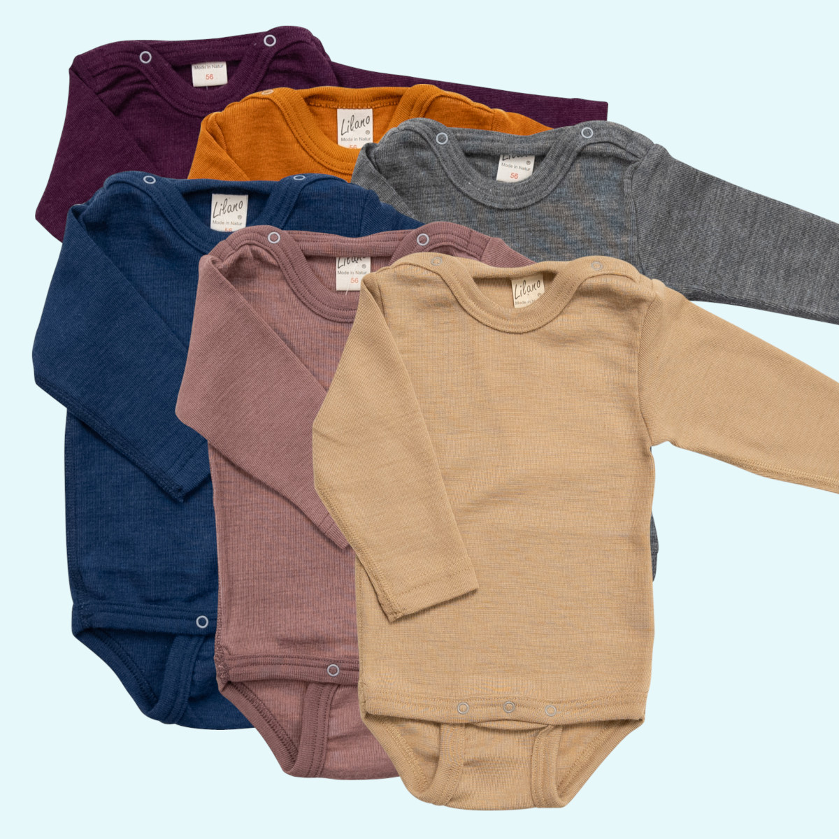 Baby-Body Wolle Seide Langarm farbig uni GOTS