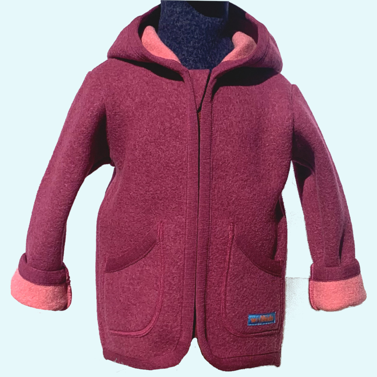 Wollkids Kinder Wollwalkjacke doubleface 100% Merinowolle mit Reißverschluss & Kapuze
