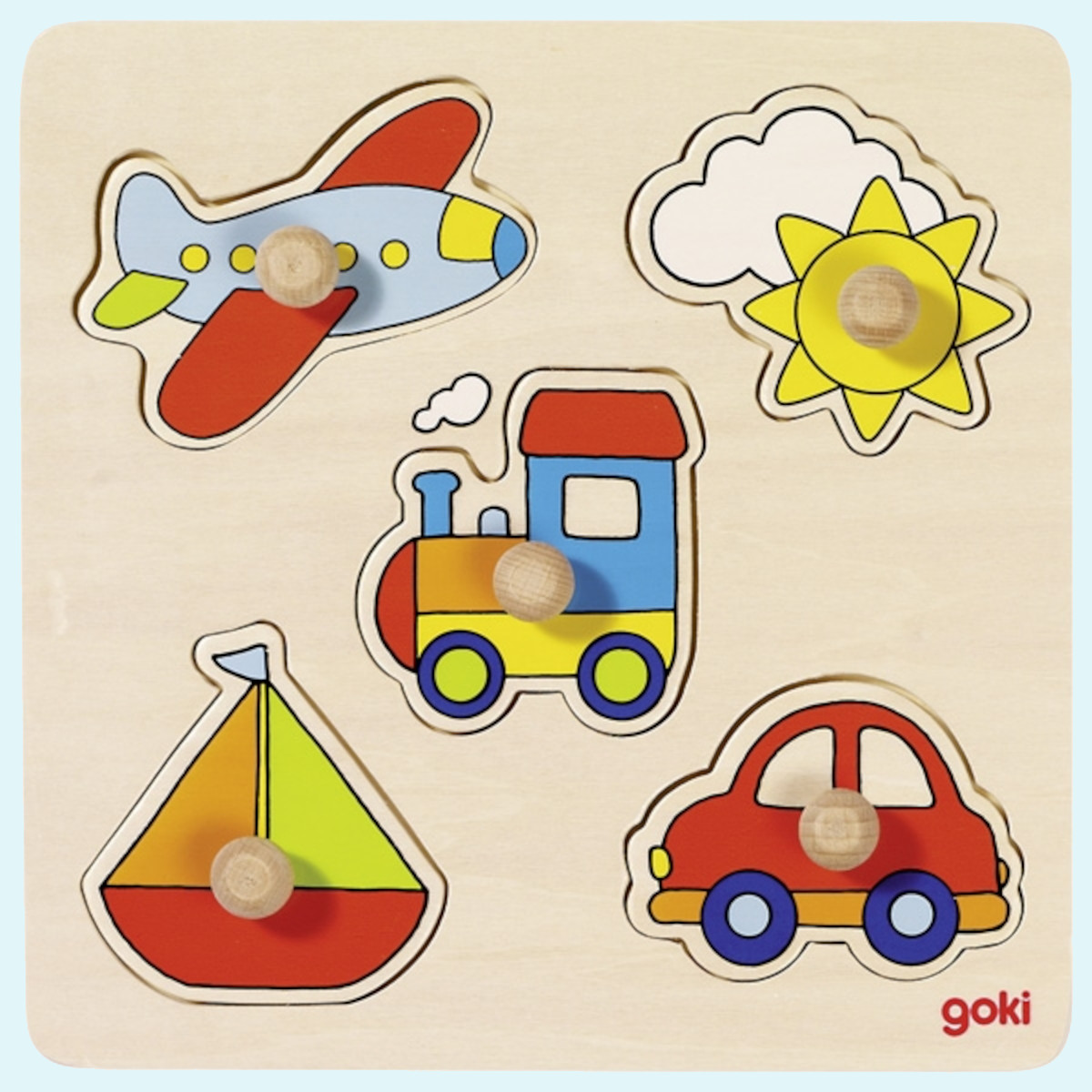 GOKI Holzpuzzle - Meine Reise - Fahrzeuge - Puzzle 5 Teile 