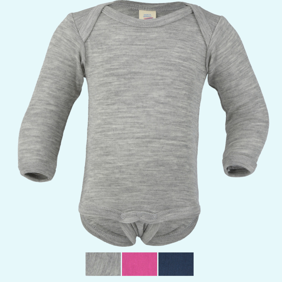 Baby Body langarm Wolle Seide farbig uni GOTS