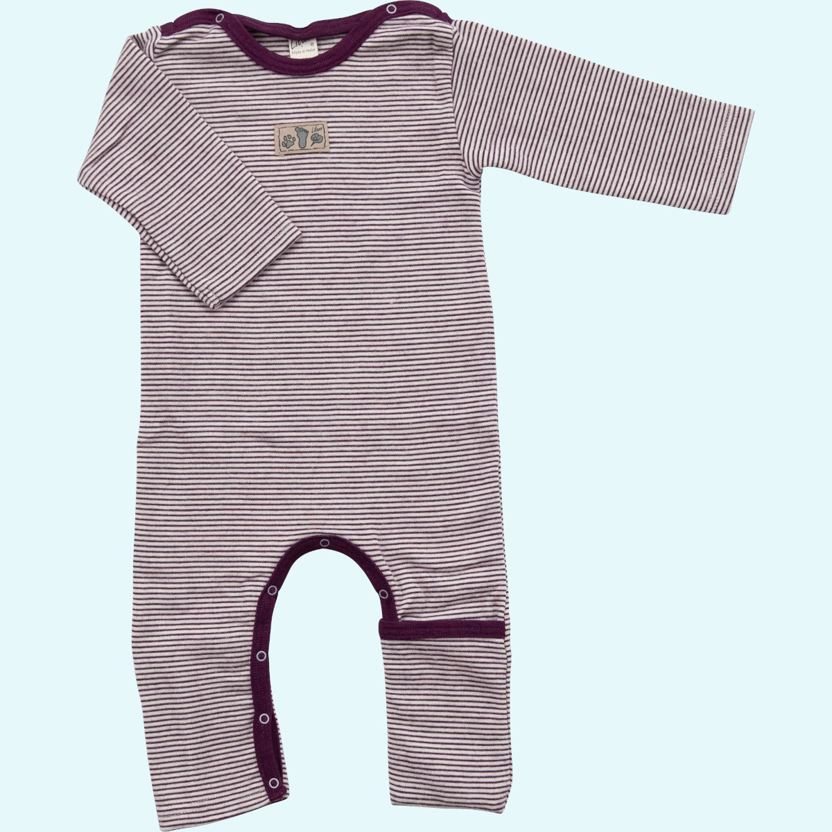 Indoor Overall aus Wolle Seide von Lilano Baby Overall Anzug mit Umschlagbündchen Wolle Seide langarm farbig geringelt GOTS