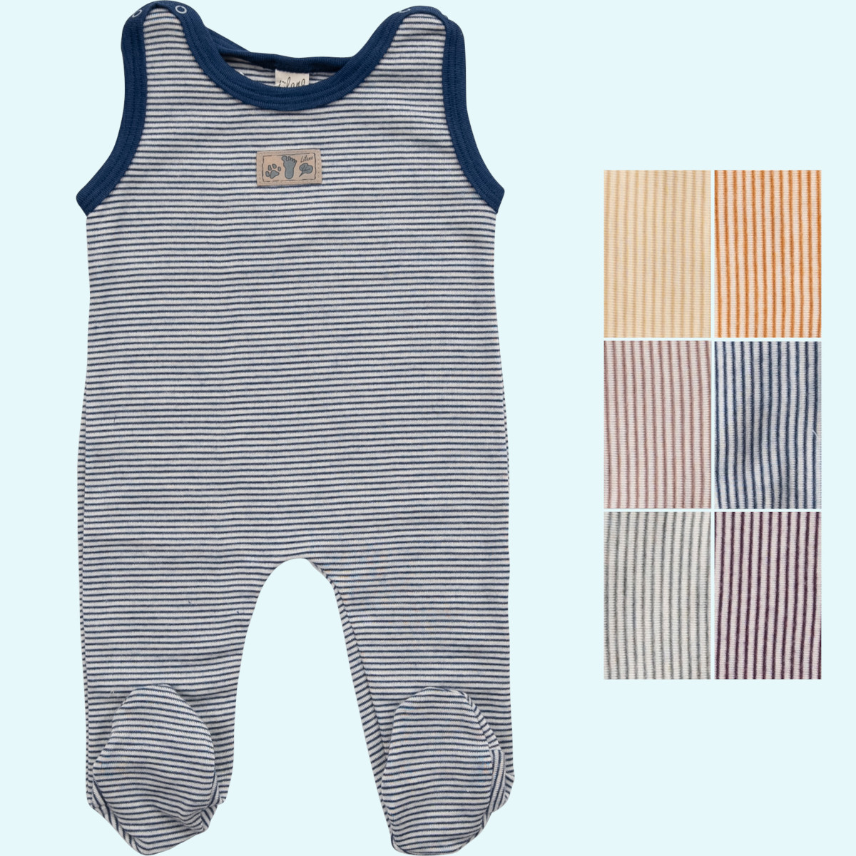 Baby Strampler aus Wolle Seide von lilano Baby Strampler mit Fuß Wolle Seide farbig geringelt GOTS