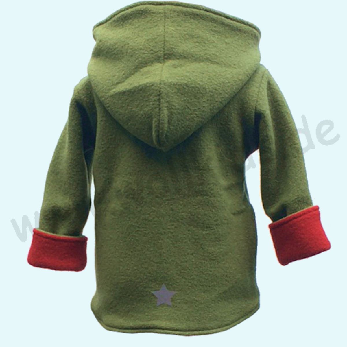 Warme Kinder Walkjacke aus 100% Schurwolle - Wollkids rot/grün Doubleface Walkjacke für Kinder aus 100% Schurwolle von Wollkids - Farbe rot/grün