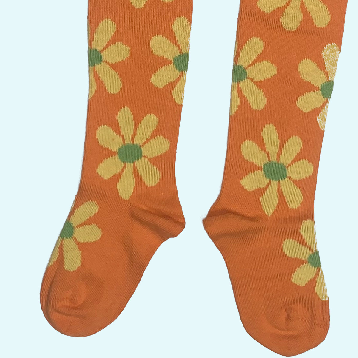 Süße Mädchen Strumpfhose aus Bio Baumwolle - Grödo orange mit Blumen Schöne Mädchen Strumpfhose in orange aus Bio Baumwolle von Grödo - mit gelben Blumen