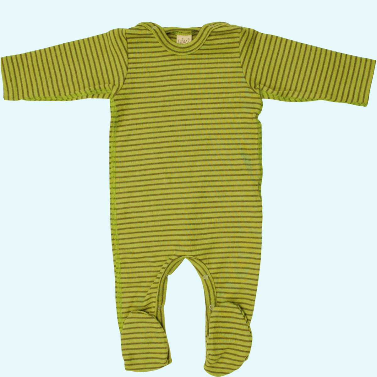 Ringel Schlafanzug aus Wolle/Seide von Lilano für Babys - mit Füßen
