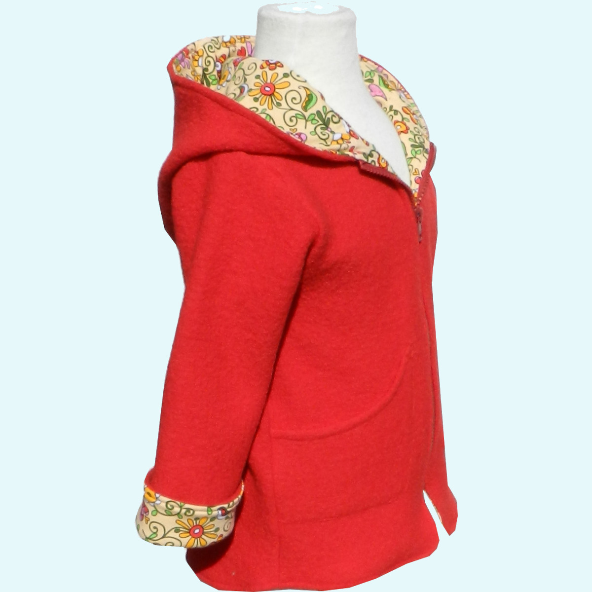 SALE - Süße Wollkids Mädchen Walkjacke gefüttert - rot mit Blumen SALE - Süße Wollkids Mädchen Wollwalk Jacke gefüttert mit Reißverschluss aus 100% Schurwolle - rot mit Blumen