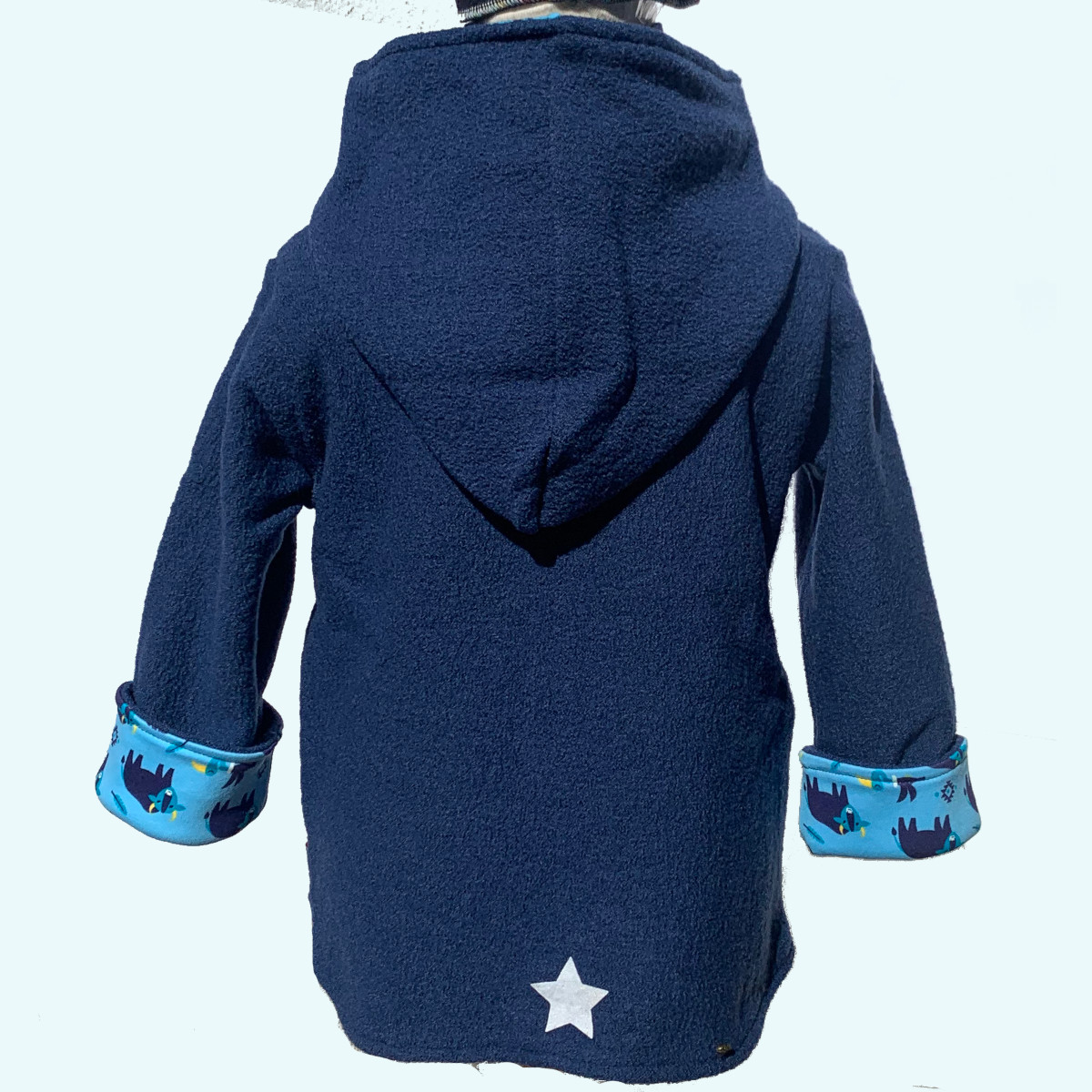 Wollkids Baby & Kinder Wollwalk Jacke gefüttert mit Reißverschluss aus 100% Schurwolle - blau mit Strichen