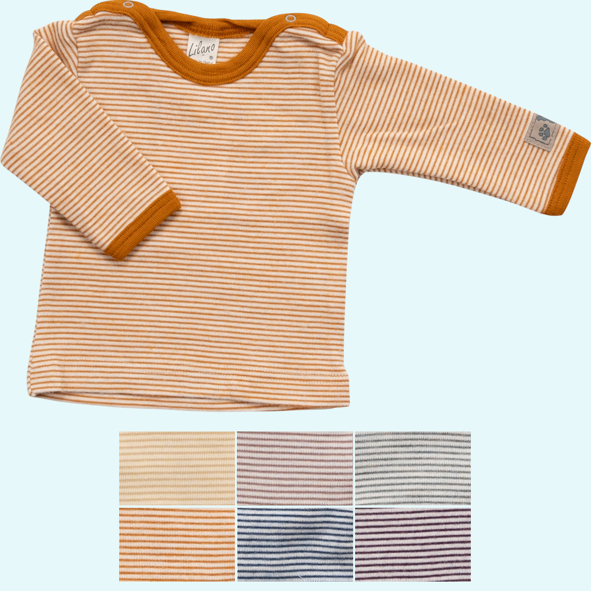 Baby Kinder Shirt - Pulli Wolle Seide Langarm farbig geringelt GOTS
