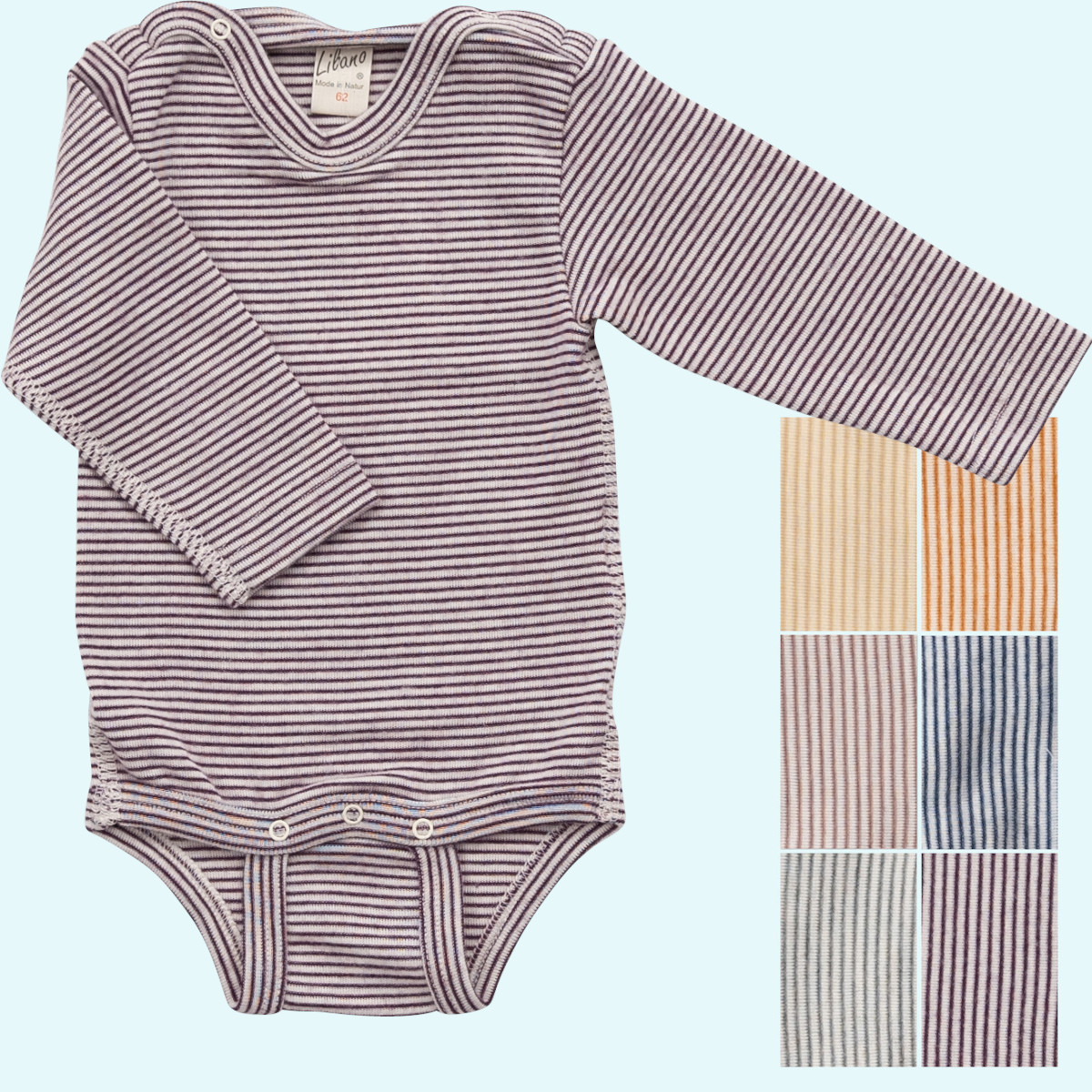 Wolle-Seide Baby Body von Lilano Baby-Body Wolle Seide Langarm farbig geringelt GOTS