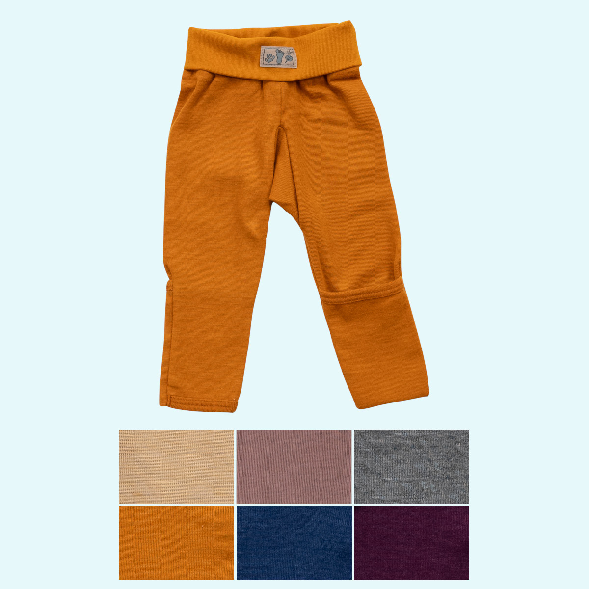 Baby Leggin Hose mit Nabelbund und Beinumschlag Wolle Seide farbig uni GOTS