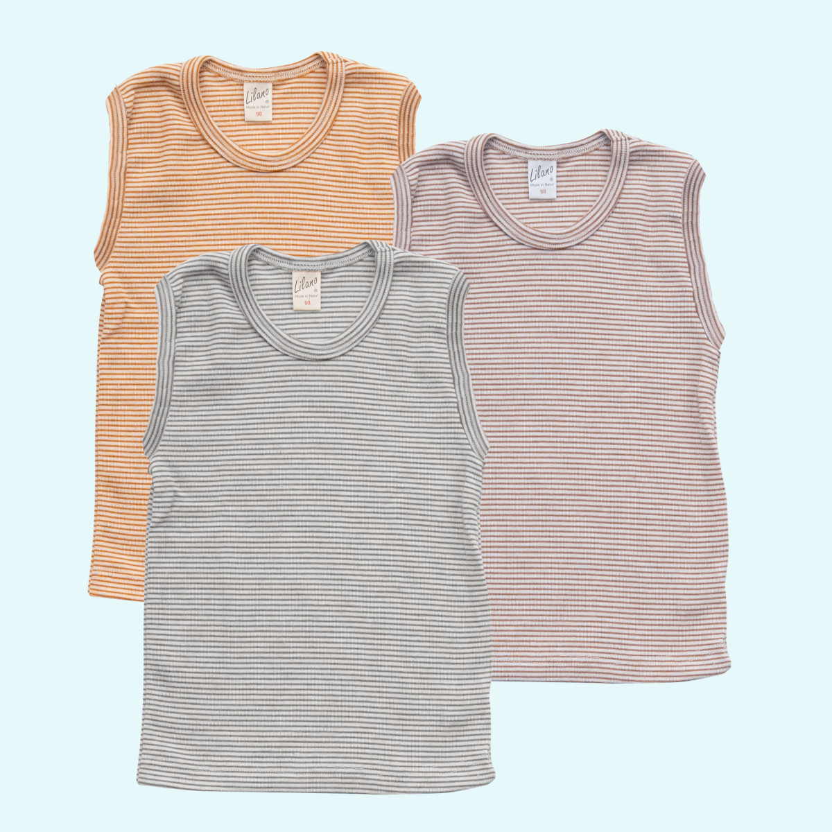 Kinder Achselshirt TankTop Wolle Seide ohne Arm farbig geringelt GOTS