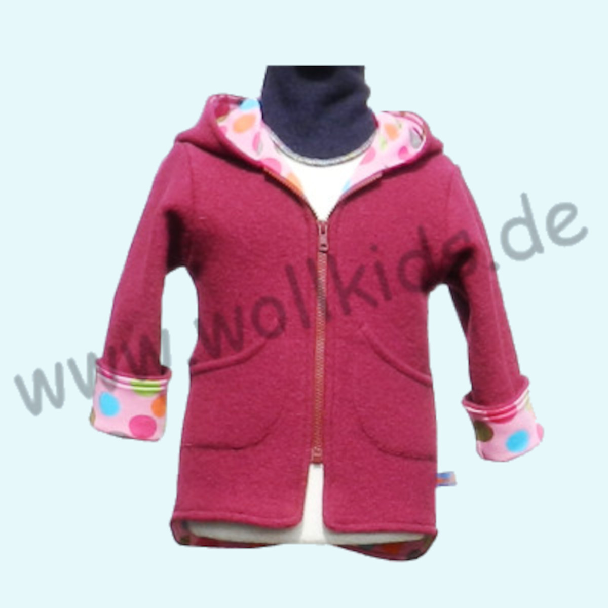 SALE - Wollkids Mädchen Walkjacke gefüttert - beere & bunte Punkte SALE - Wollkids Baby Walkjacke gefüttert mit Reißverschluss aus 100% Schurwolle - beere & bunte Punkte