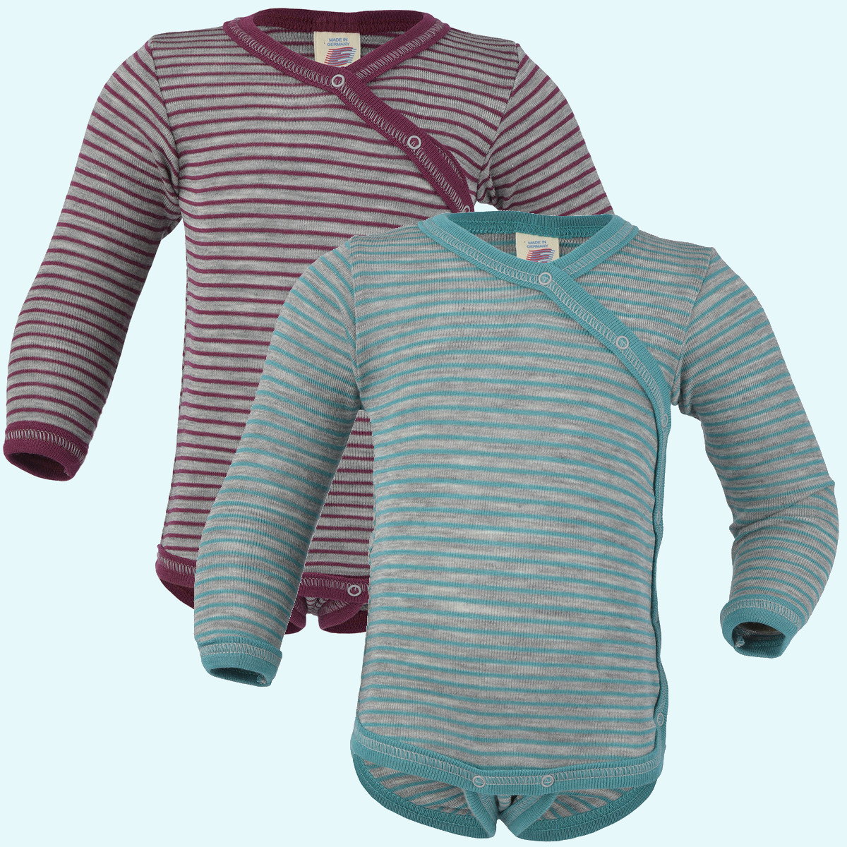SALE - Engel Baby Wickelbody langarm aus merino Wolle/Seide SALE - Baby Wickelbody langarm geringelt von Engel aus BIO merino Schurwolle/Seide - Sommer & Winter GOTS