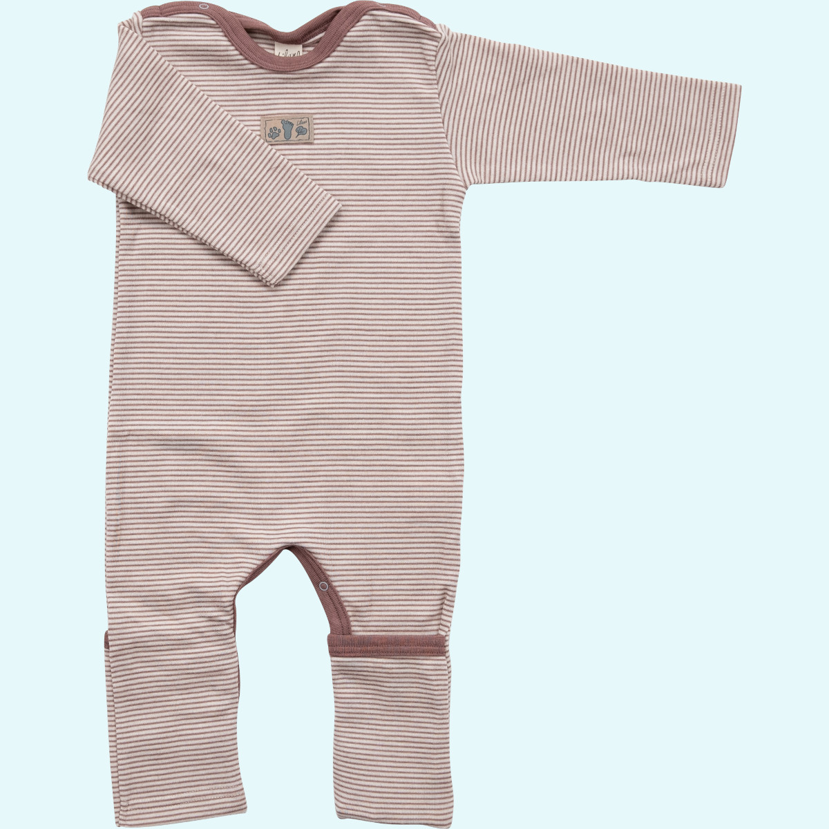 Indoor Overall aus Wolle Seide von Lilano Baby Overall Anzug mit Umschlagbündchen Wolle Seide langarm farbig geringelt GOTS