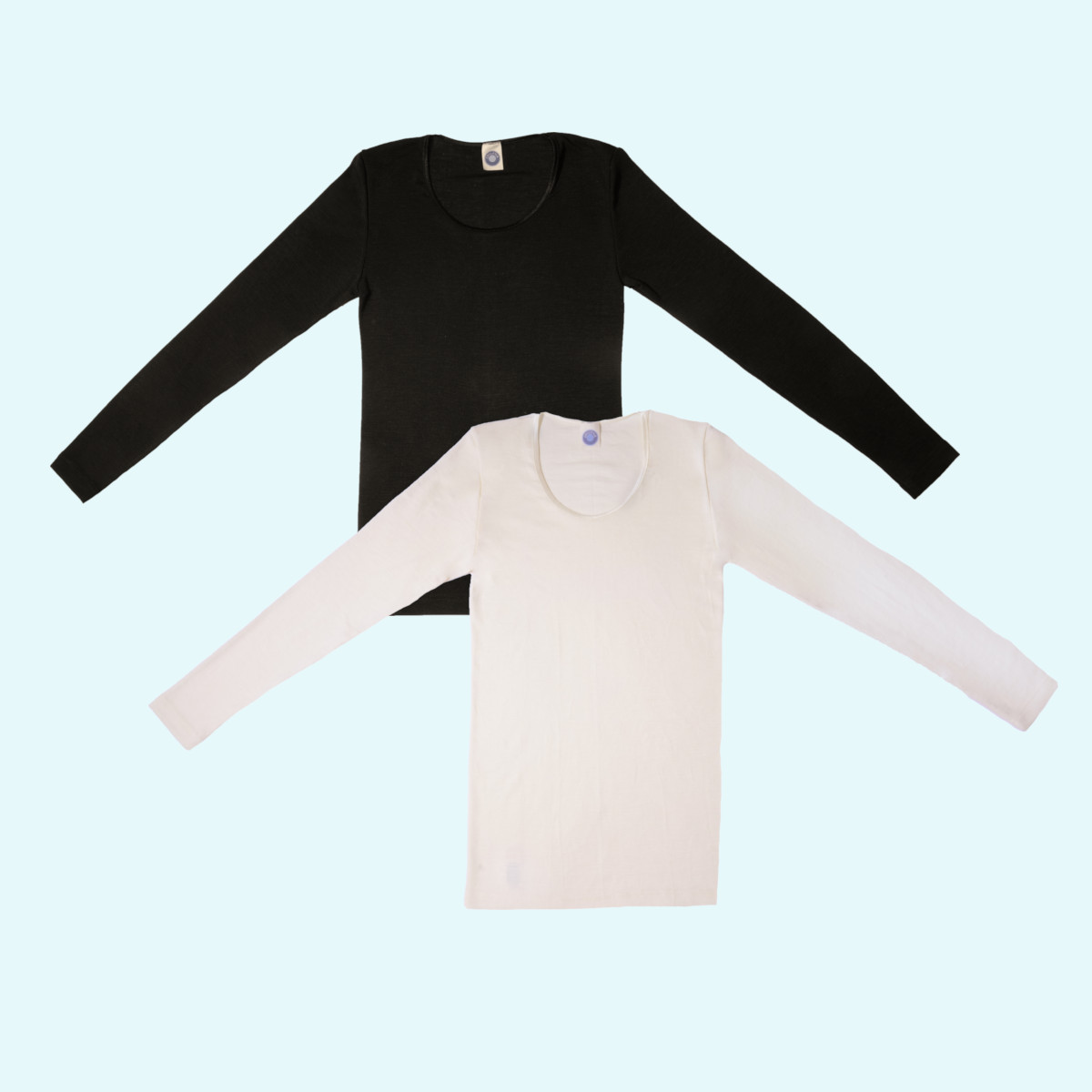 Damen Shirt langarm Wolle Seide natur schwarz GOTS