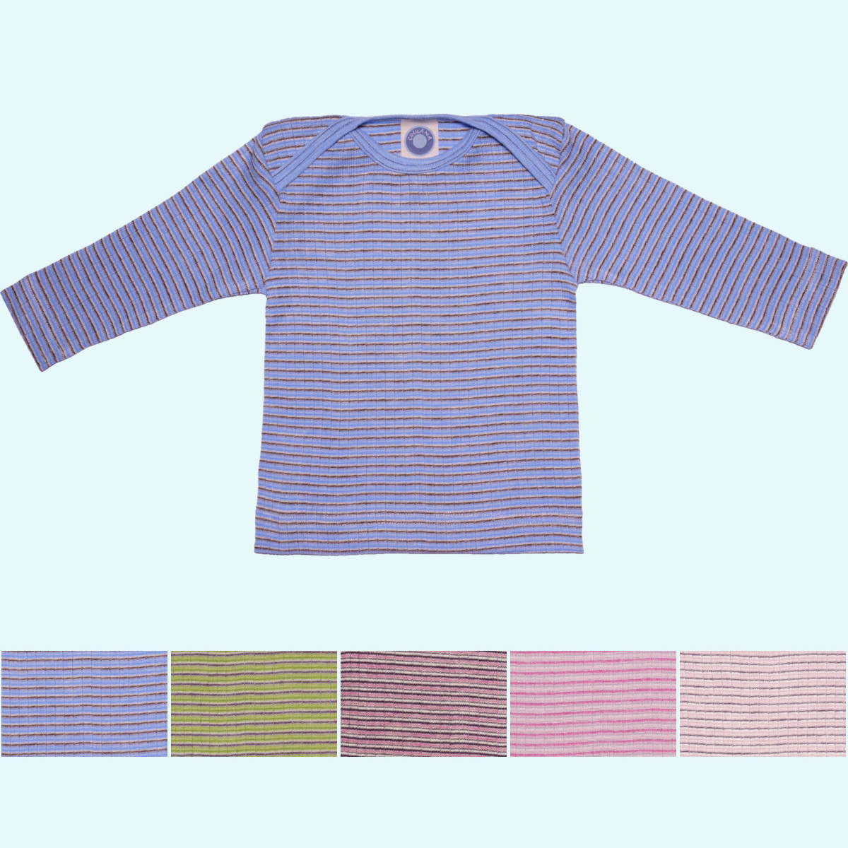 Baby Schlupfhemd langarm aus Wolle-Seide-Baumwolle - Cosilana Langarm Schlupfhemd für Babys aus Wolle-Seide-Baumwolle von Cosilana - geringelt