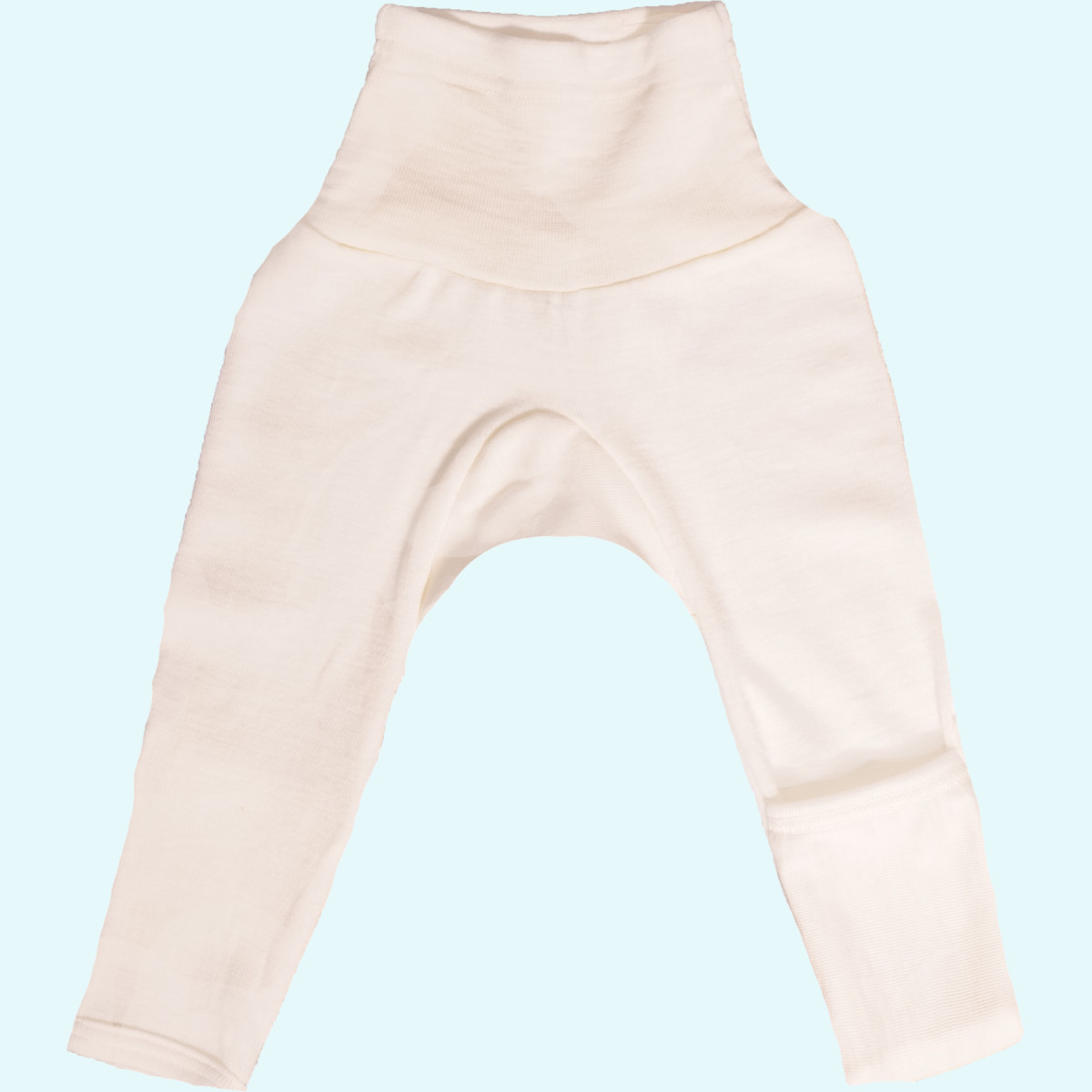 Baby Hose mit Nabelbund & Beinumschlag Wolle Seide natur GOTS