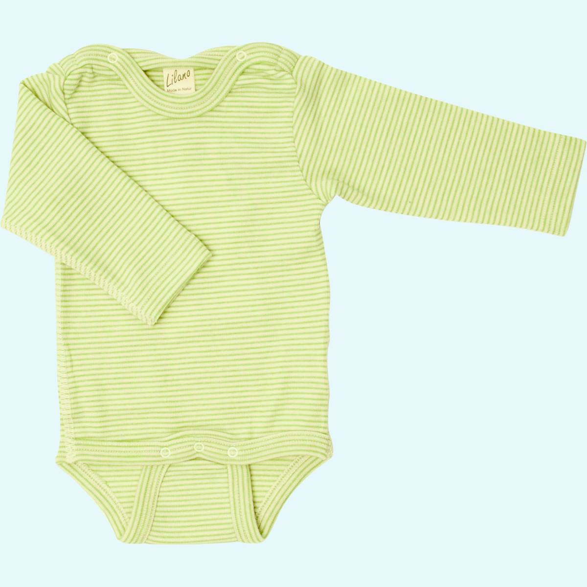 Süßer Baby Body aus Wolle/Seide von Lilano - langarm - farbig geringelt GOTS