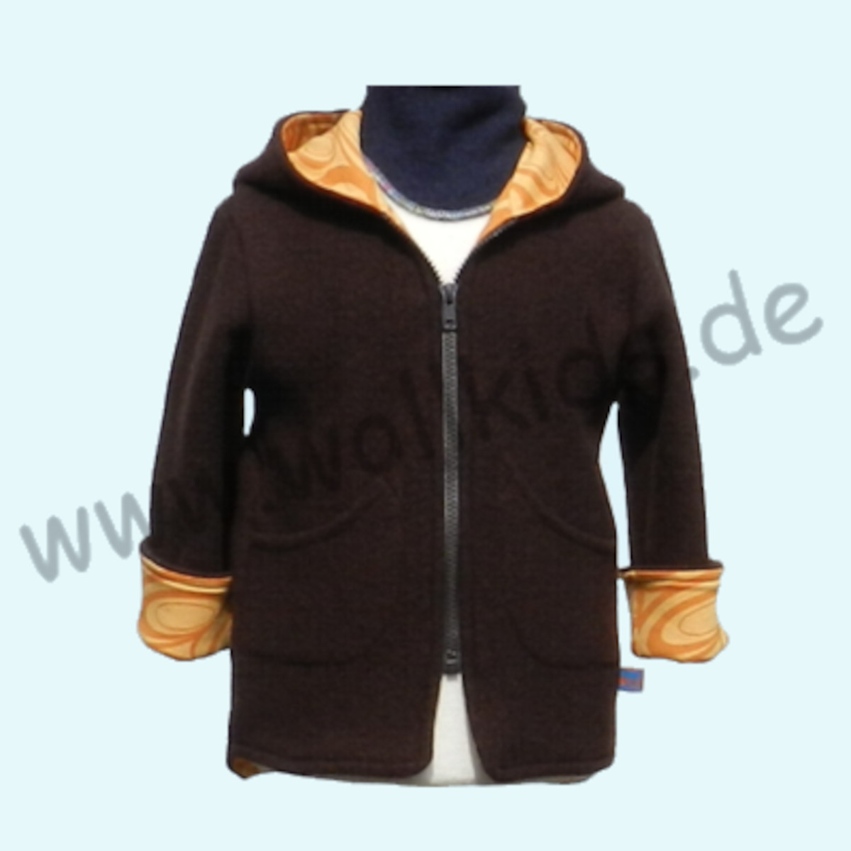 Wollkids Kinder Wollwalk Jacke gefüttert mit Reißverschluss - braun/gelb Wollkids Baby & Kinder Wollwalk Jacke gefüttert mit Reißverschluss 100% Schurwolle - braun/gelb