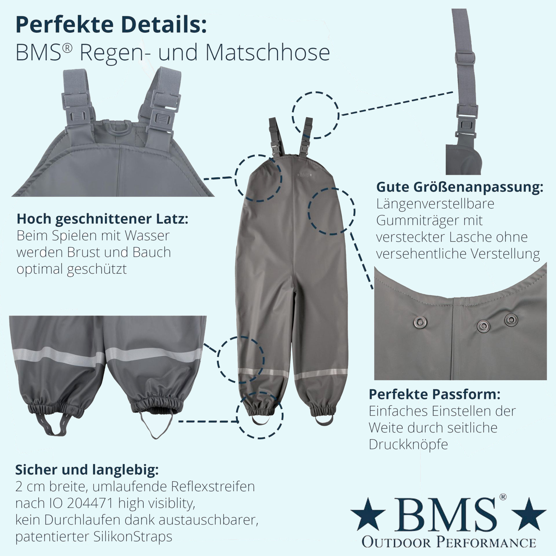 Schadstofffreie Regenhose mit Latz für Kinder - BMS Buddelhose Schadstofffreie Regenhose mit Latz für Kinder von BMS - Buddelhose
