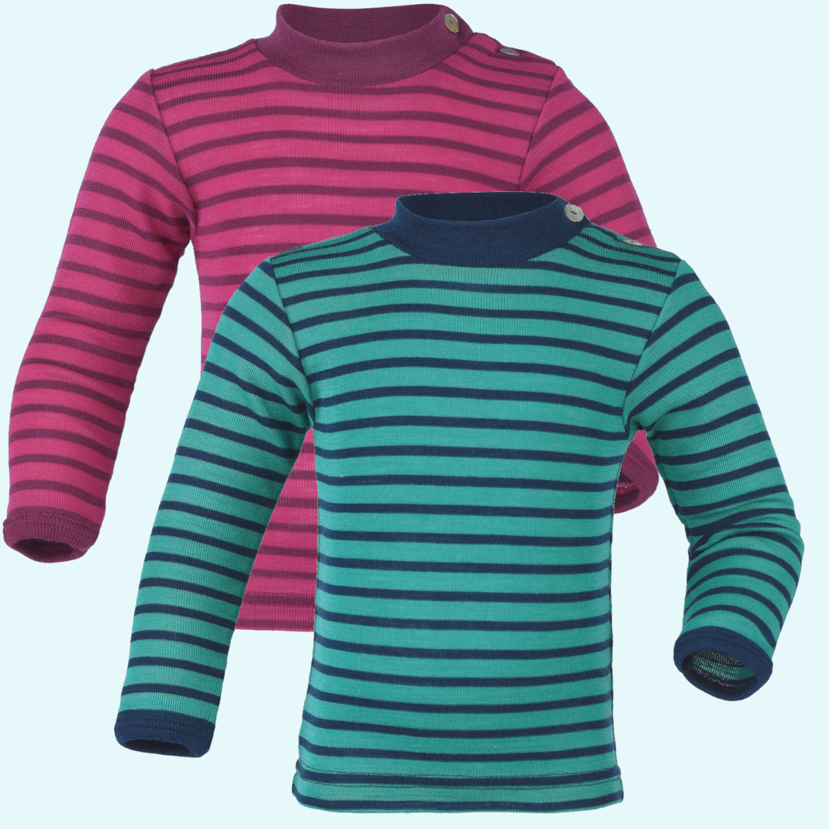 Baby Shirt Stehkragen Wolle Seide langarm farbig geringelt GOTS