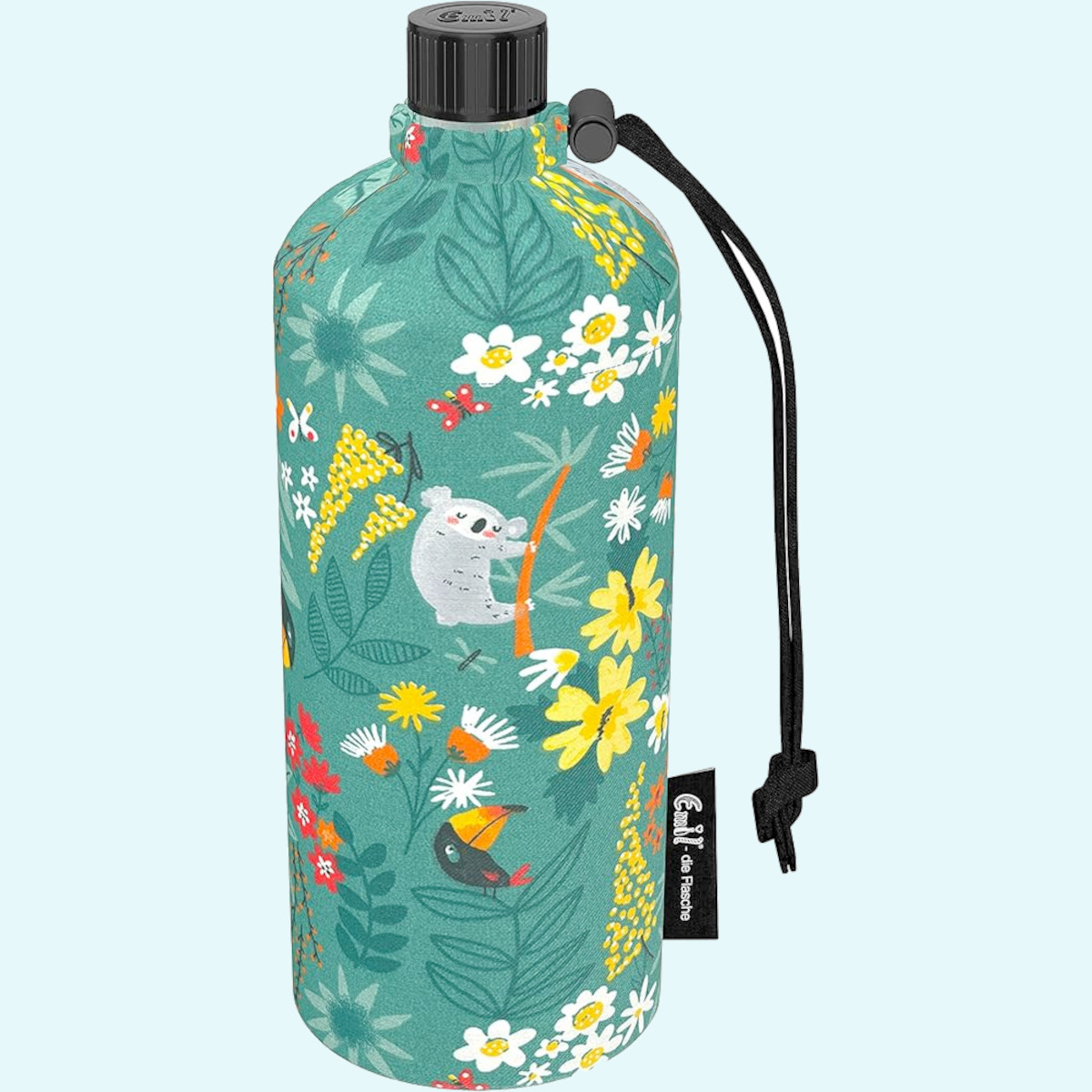 Große 0,75l Emil Glas-Trinkflasche mit Blume des Lebens Große 0,75 Liter Emil die Flasche Glasflasche für Kinder & Erwachsene mit Blume des Lebens & Isolierbehälter - Die gesunde Trinkflasche