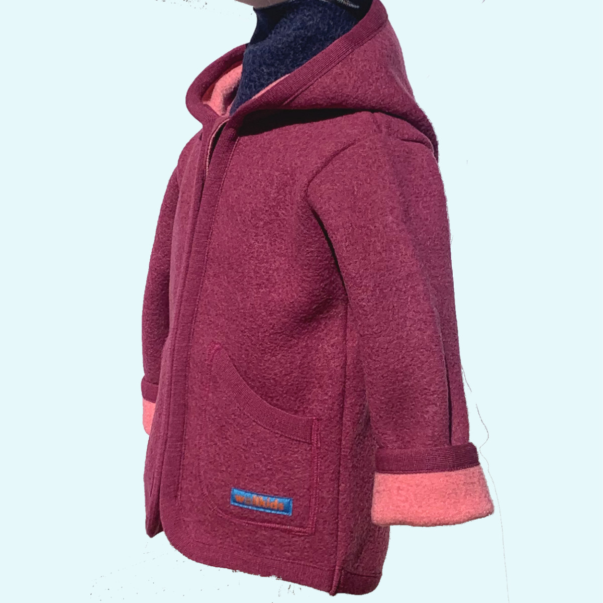 Wollkids Kinder Wollwalkjacke doubleface 100% Merinowolle mit Reißverschluss & Kapuze