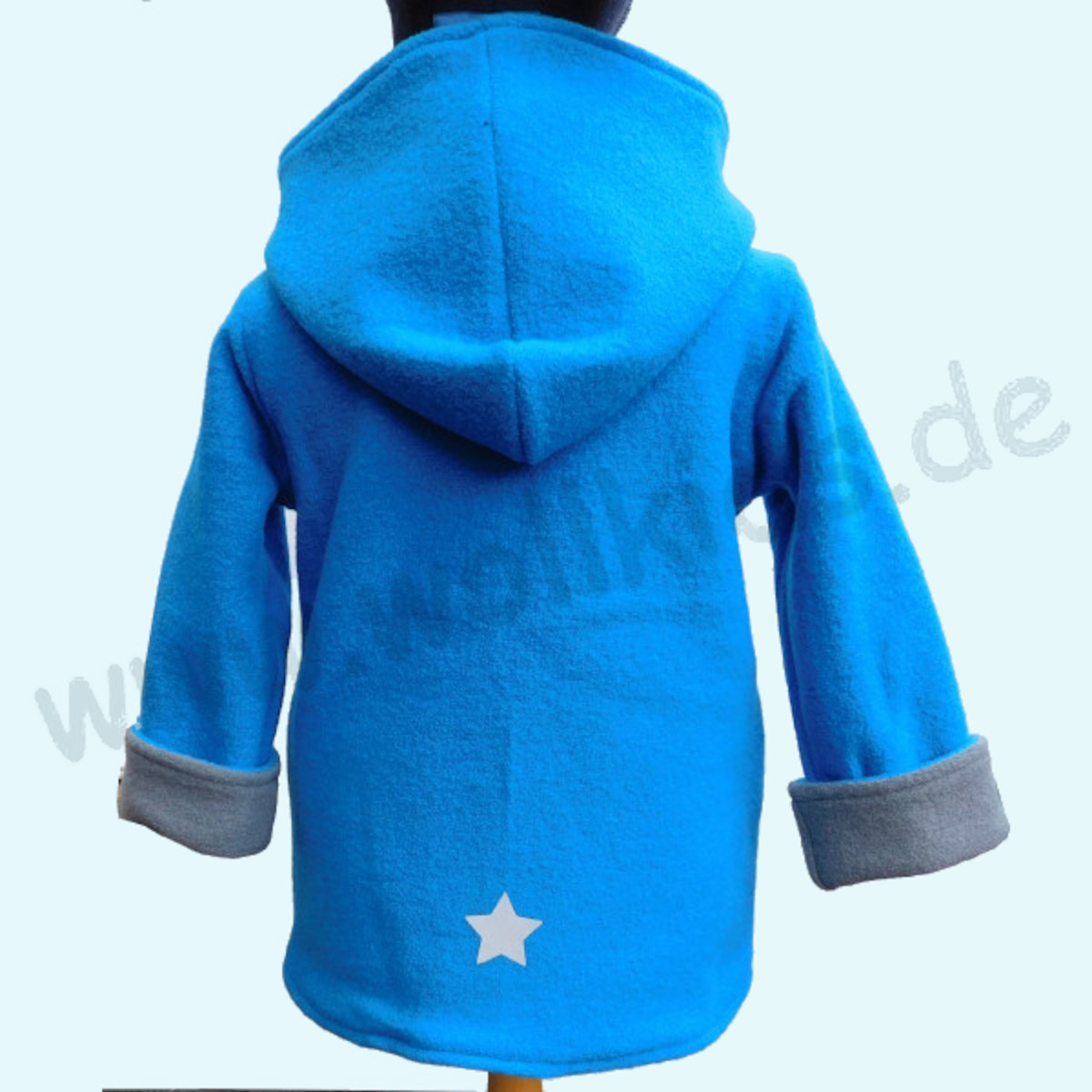Warme Kinder Walkjacke aus 100% Schurwolle - Wollkids blau/grau Doubleface Walkjacke für Kinder aus 100% Schurwolle von Wollkids - Farbe blau/grau