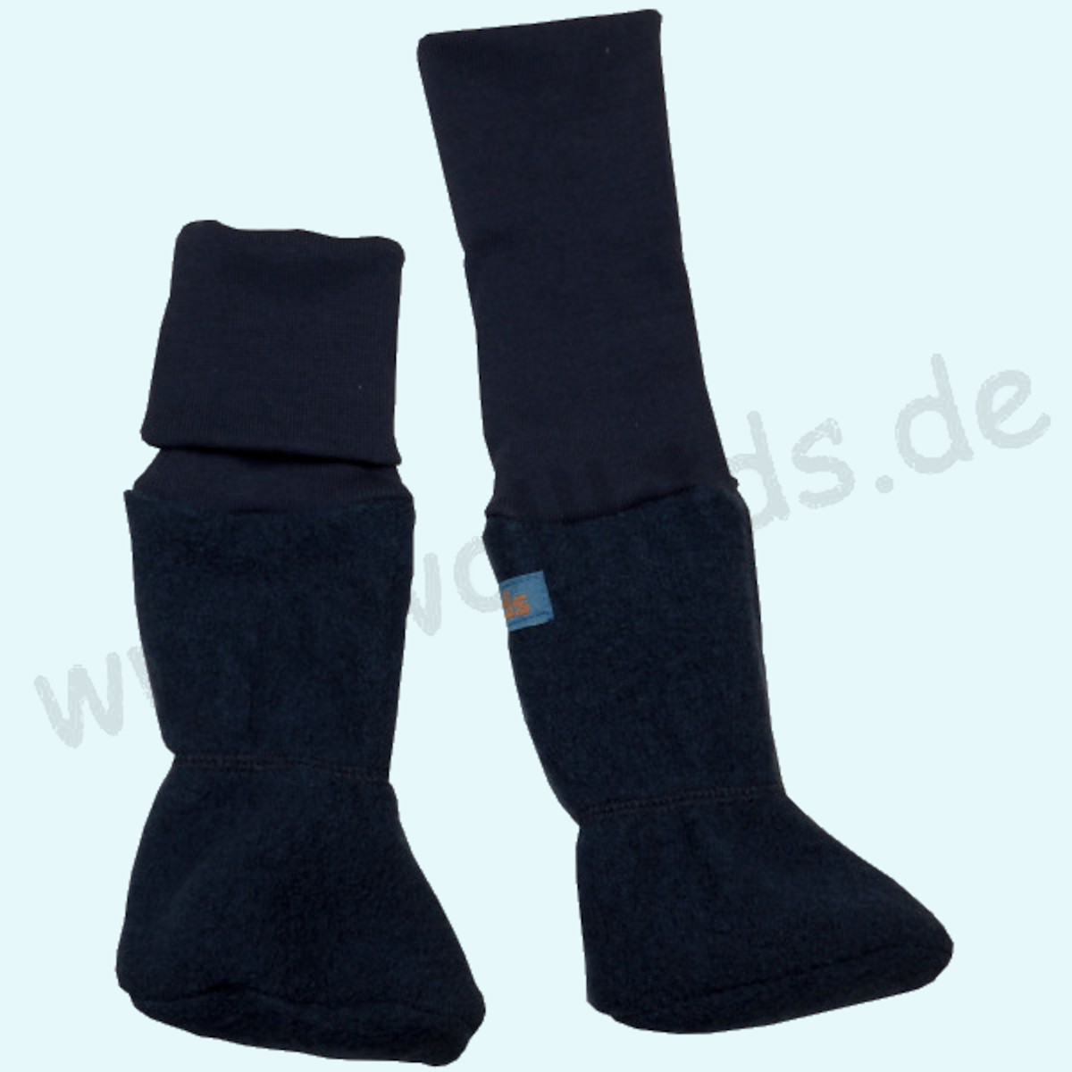 Warme Wollkids Baby Booties für Tragekinder 100% Wollwalk - blau Warme Wollkids Baby Booties high aus 100% Wollwalk mit hohem Bündchen für Tragekinder im Winter - dunkelblau
