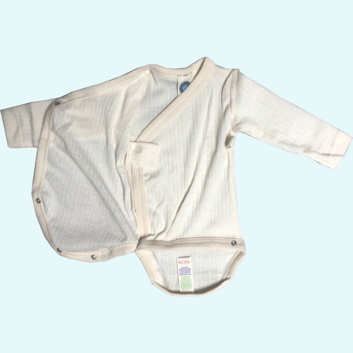 Baby Wickelbody langarm aus Wolle-Seide-Baumwolle - Cosilana natur Baby Wickelbody langarm aus Wolle-Seide-Baumwolle von Cosilana - Farbe natur