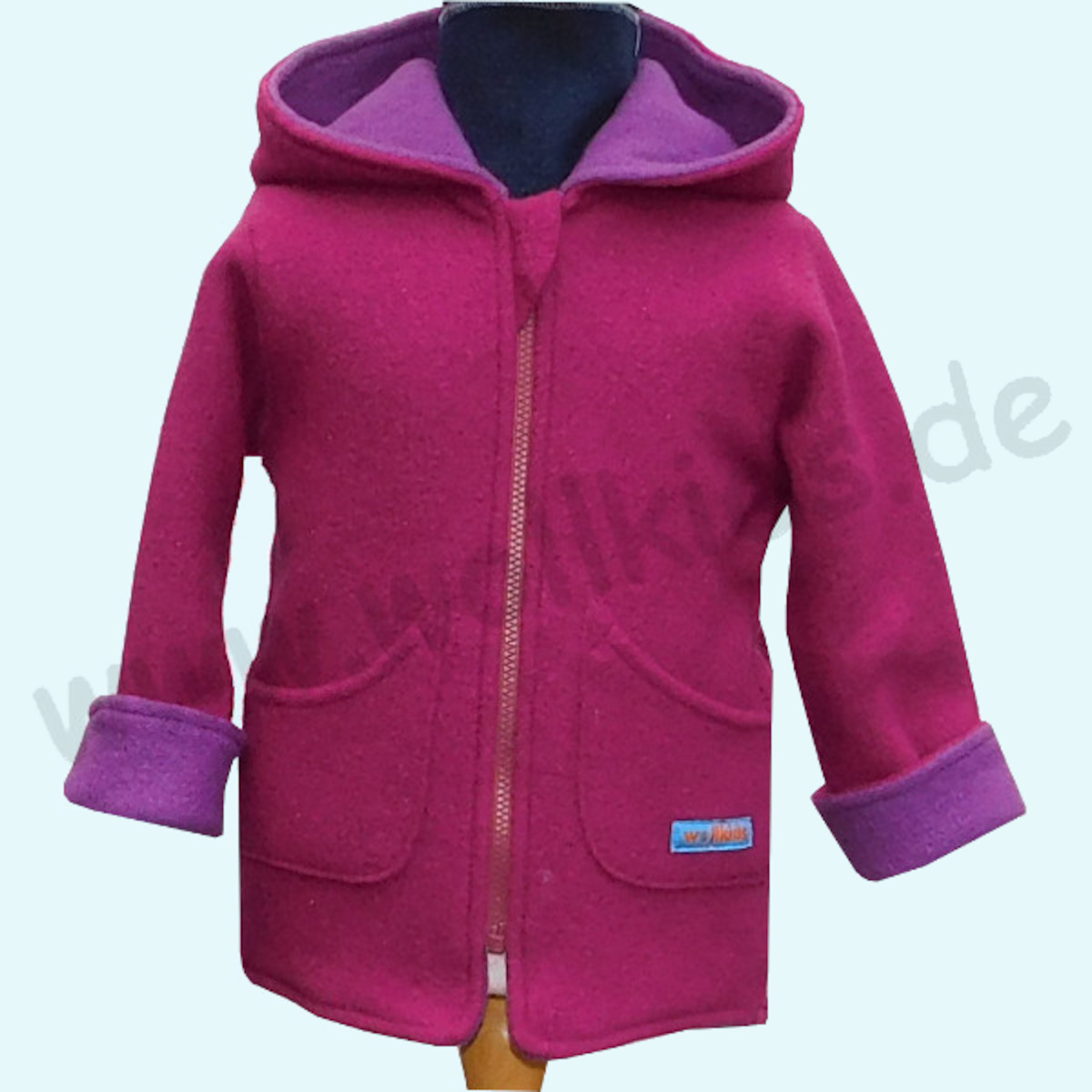 Mädchen Walkjacke aus 100% Schurwolle - Wollkids lila/beere Doubleface Walkjacke für Mädchen aus 100% Schurwolle von Wollkids - Farbe lila/beere