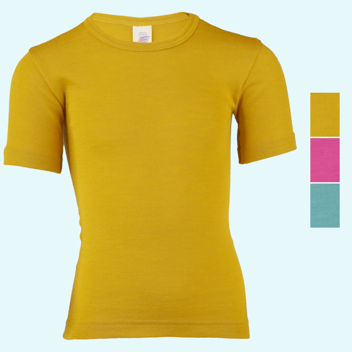 Kinder Shirt kurzarm Wolle Seide farbig uni GOTS