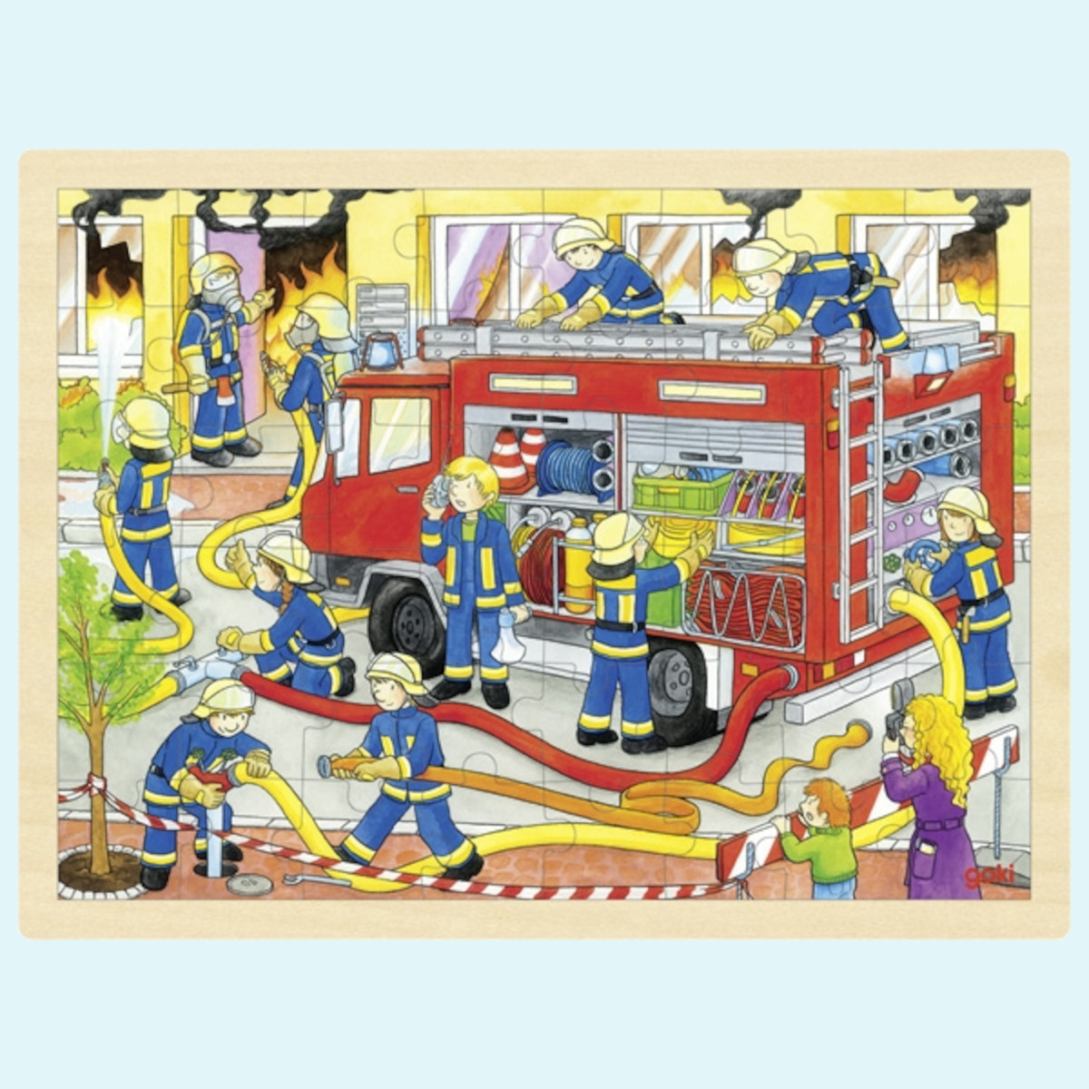 Großes Einlegepuzzle aus Holz für Kinder - Goki Feuerwehr Motiv 48 Teile Großes Einlegepuzzle aus Holz von Goki für Kinder ab 3 Jahre - mit Feuerwehr Motiv - 48 Teile
