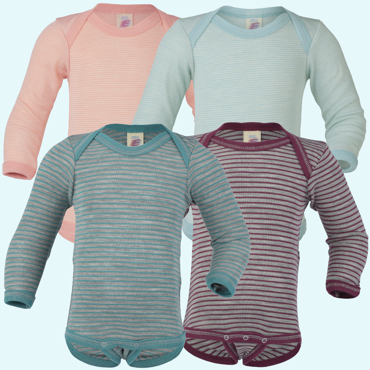 SALE - Kuschelweicher Engel Baby Body langarm Merinowolle Seide SALE - Engel Baby Body langarm geringelt aus kbT merino Schurwolle/Seide - Sommer & Winter ideal bei empfindlicher Haut GOTS