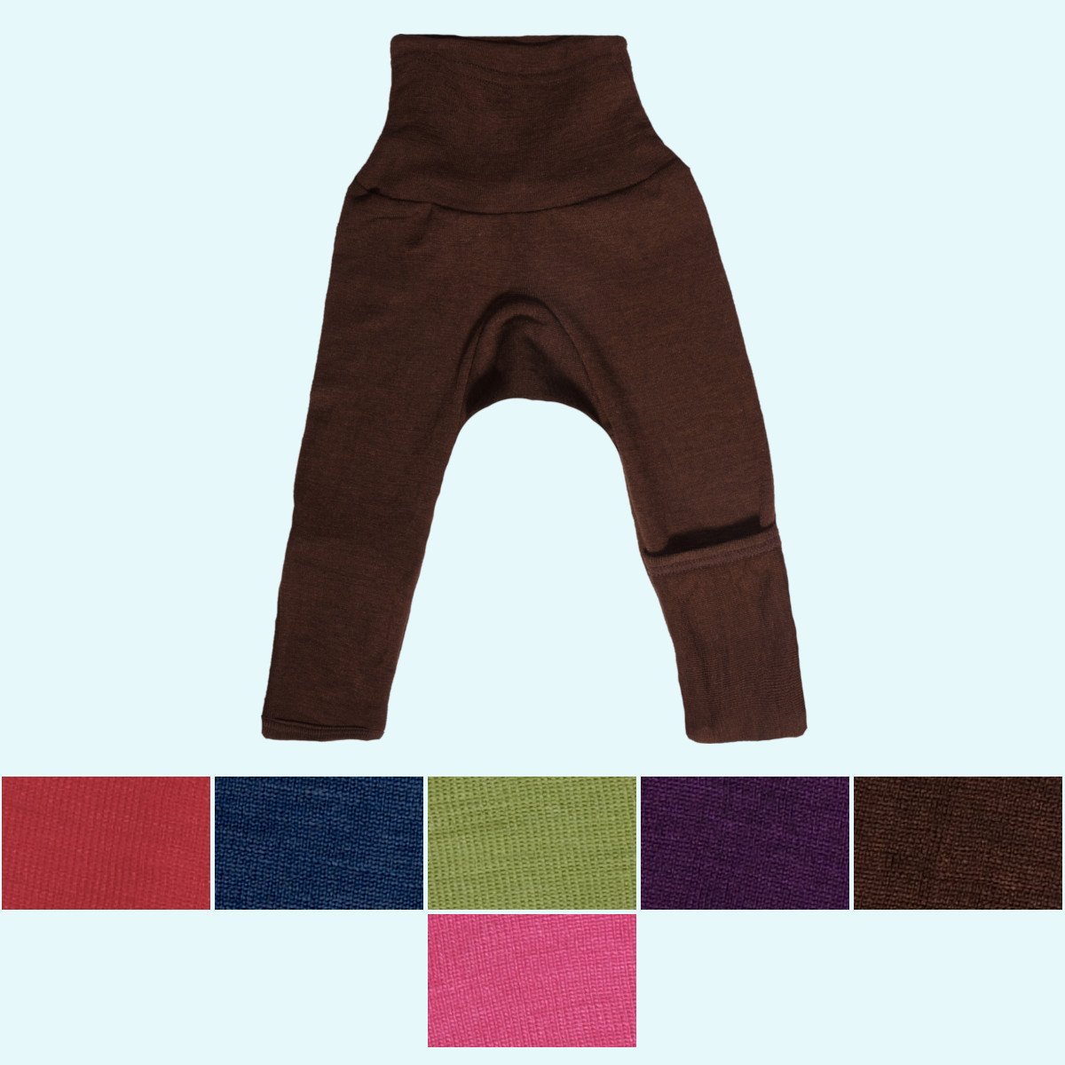 Baby Hose mit Nabelbund & Beinumschlag Wolle Seide farbig uni GOTS