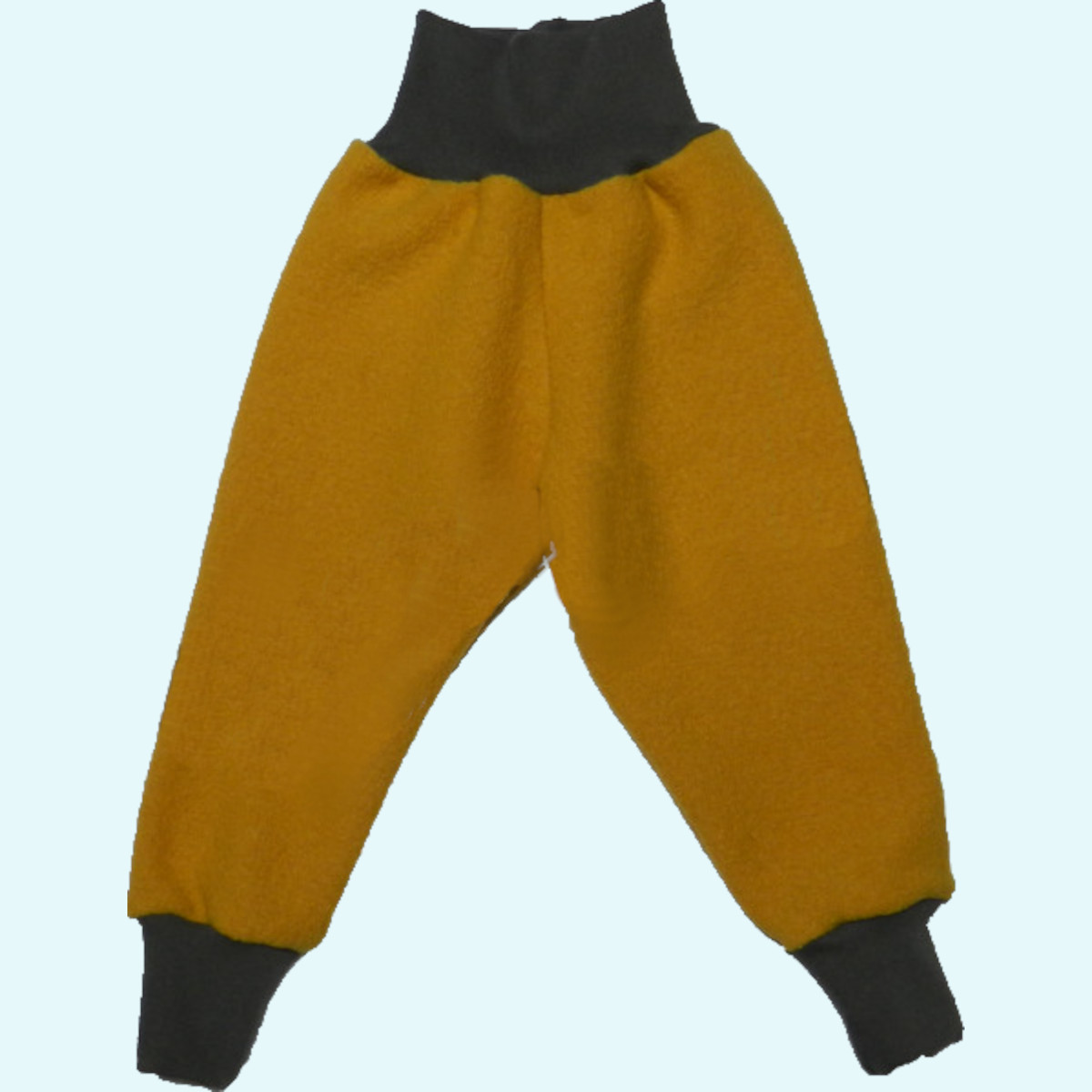 Warme Wollkids Kinder Winter Pumphose aus 100% Wollwalk gelb/grau Warme Wollkids Baby & Kinder Wollwalk Pumphose für den Waldkindergarten im Winter - Farbe gelb/grau