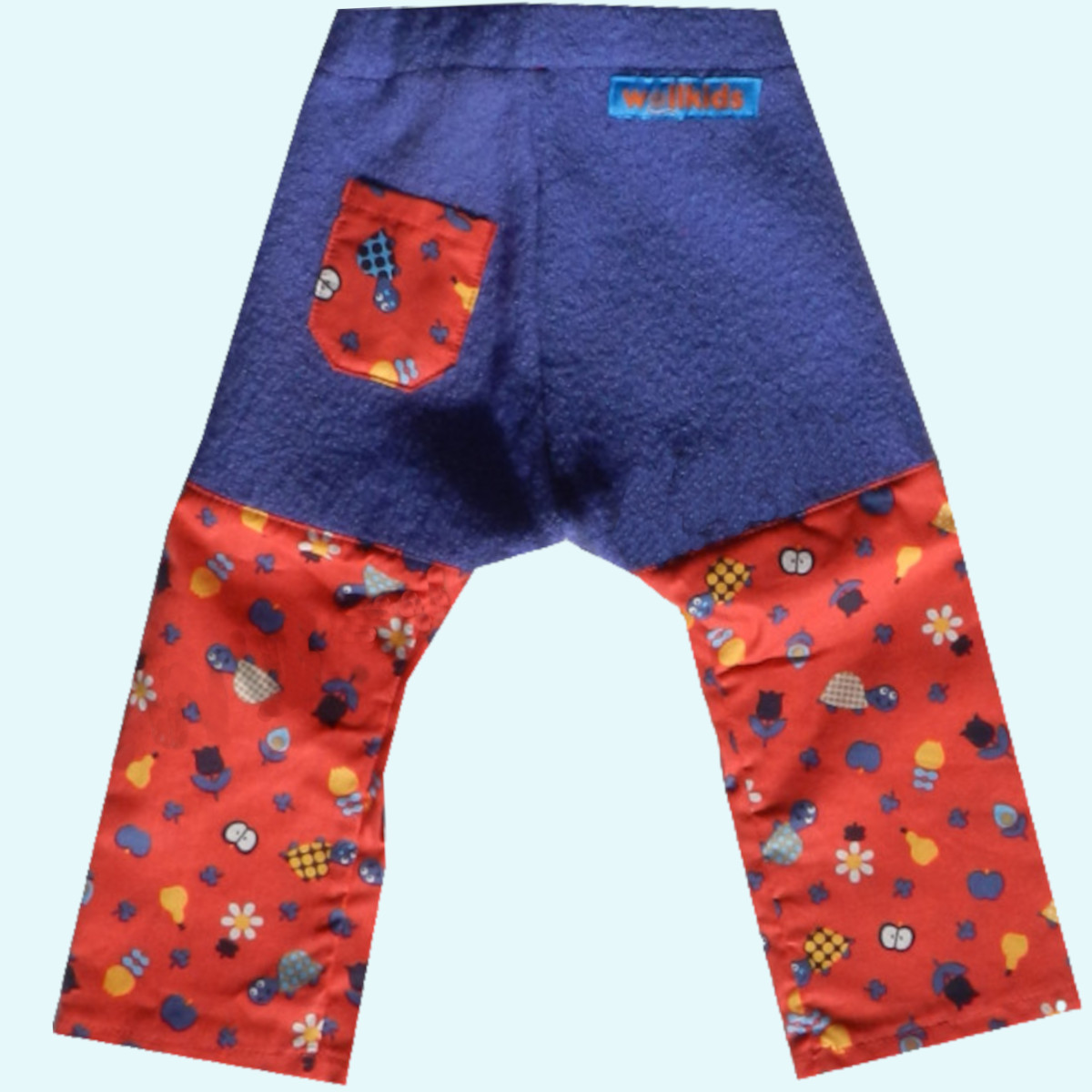 Wollkids Baby Sommer Windel Wollhose lang 100% Wollwalk - blau/rot Wollkids Baby Sommer Wollhose & Wollüberhose lang für Windeln & Stoffwindeln aus 100% Wollwalk - blau/rot