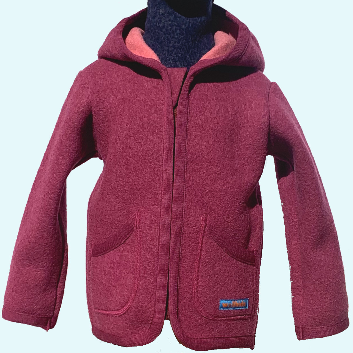 Wollkids Kinder doubleface Wollwalk Jacke 100% Merinowolle mit Reißverschluss & Kapuze