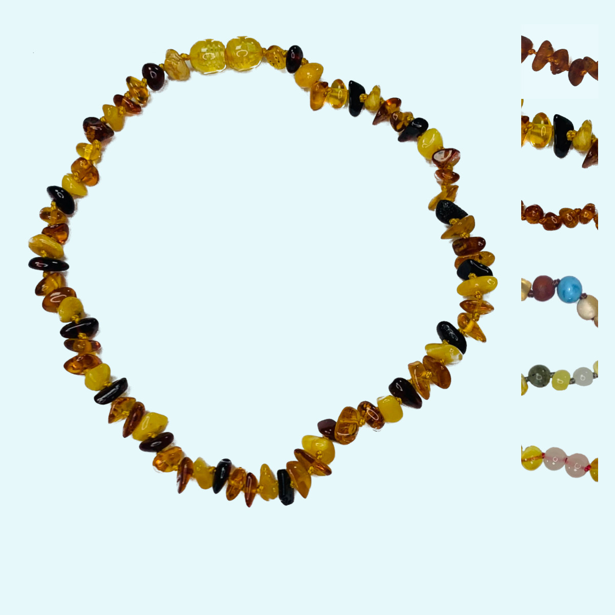 Schöne Baby & Kinder Bernsteinkette bunt - 100% Bernstein mit Türkis Echte Baby & Kinder Bernsteinkette bunt aus 100% Bernstein mit Türkis