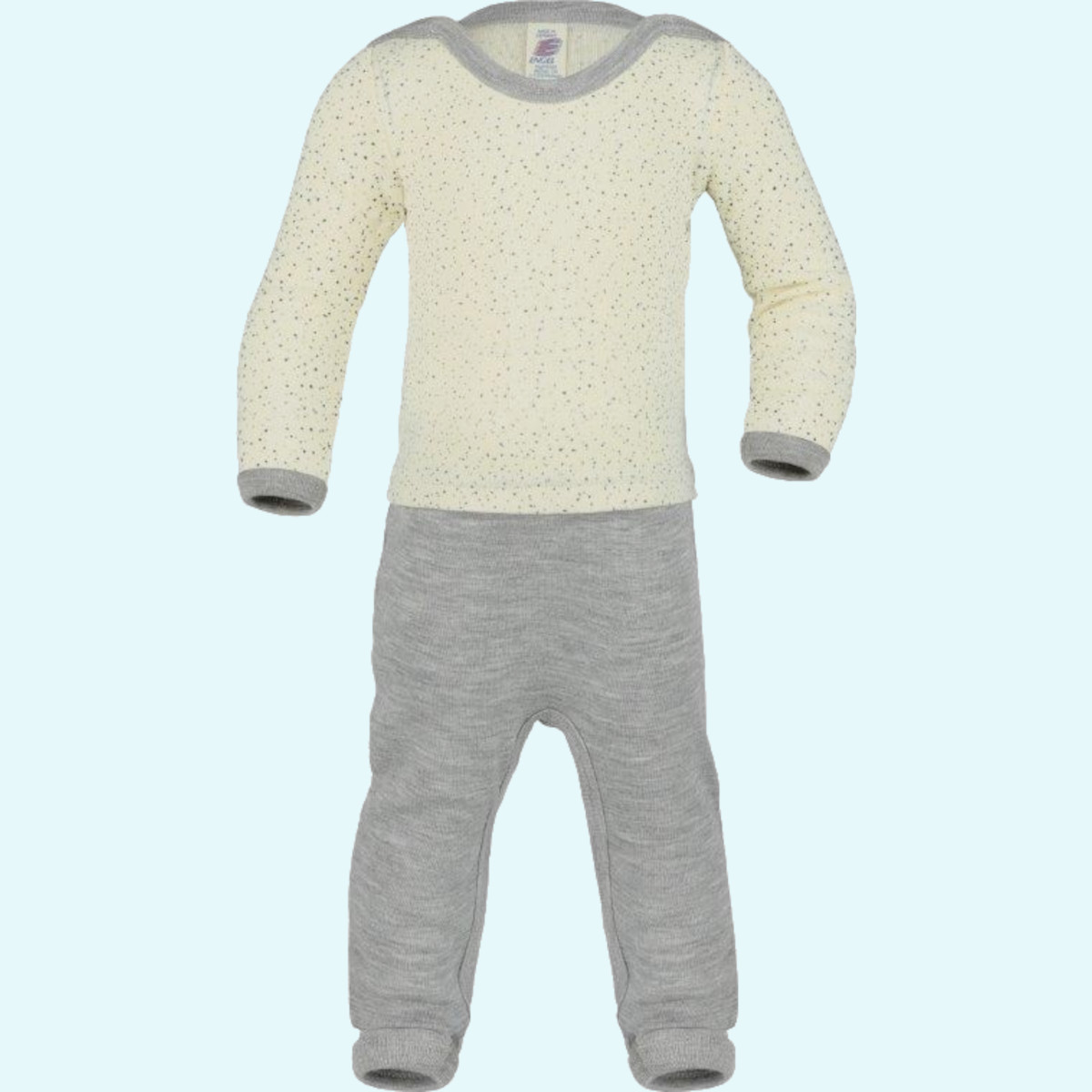 Baby Overall mit Beinumschlag langarm Wolle Seide natur bedruckt GOTS