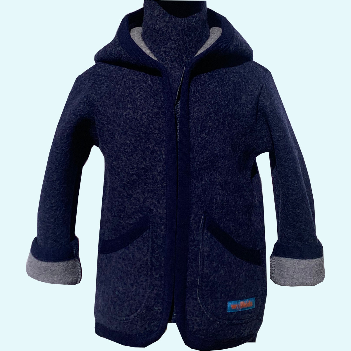 Wollkids Kinder Wollwalkjacke doubleface 100% Merinowolle mit Reißverschluss & Kapuze