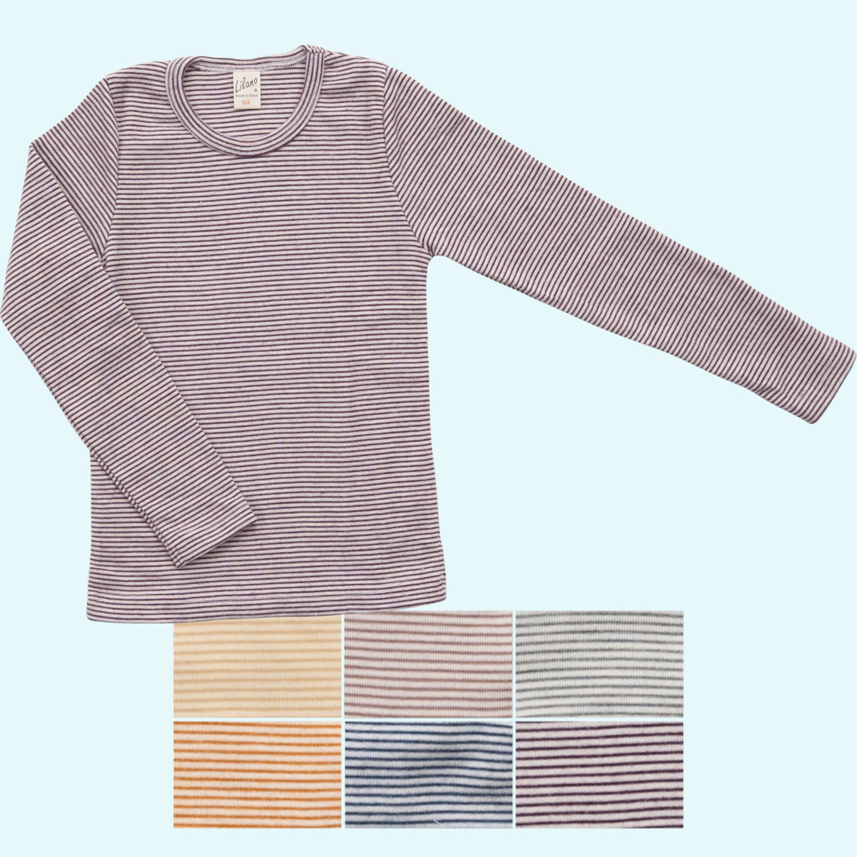 Wolle/Seide Shirt für Kinder von Lilano Kinder Shirt - Pulli Wolle Seide Langarm farbig geringelt GOTS