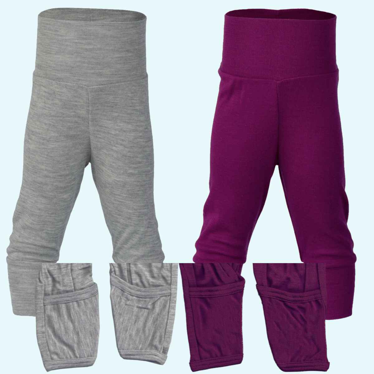 Baby Nabelbundhose mit Umschlagbündchen Wolle Seide farbig uni GOTS