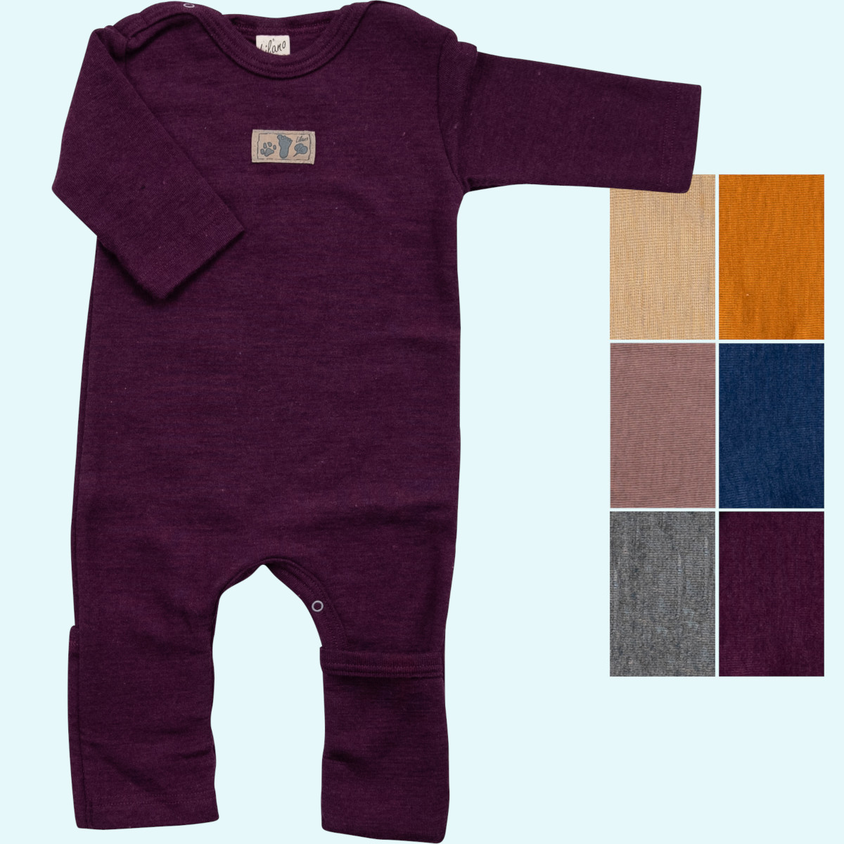 Wagenanzug für Babys im Winter aus Wolle Seide Baby Overall Anzug mit Umschlagbündchen Wolle Seide langarm farbig uni GOT