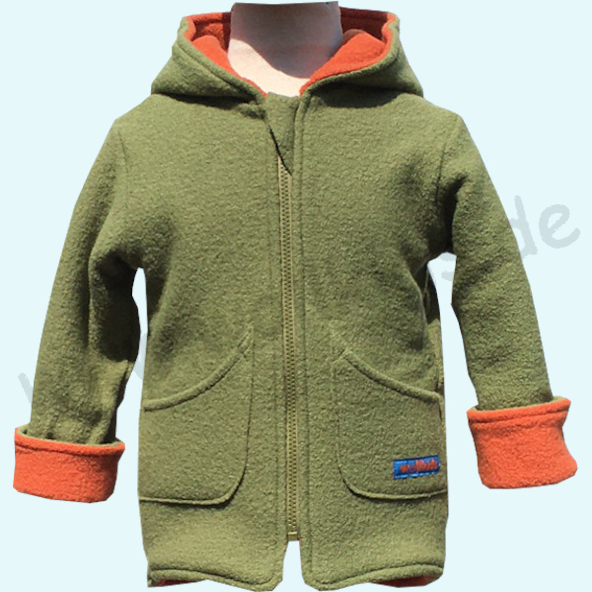 Kinder Wollwalkjacke aus 100% Schurwolle - Wollkids orange/grün Doubleface Wollwalkjacke für Kinder aus 100% Schurwolle von Wollkids - Farbe orange/grün