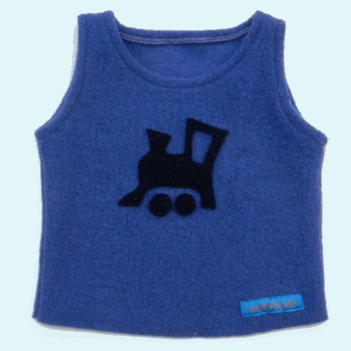 Wollkids Jungen Winter Pullunder aus 100% Walkwolle grau mit Lokomotive Wollkids Baby & Kinder Walk Pullunder Weste aus 100% Walkwolle ohne Reißverschluss blau mit Motiv Lokomotive