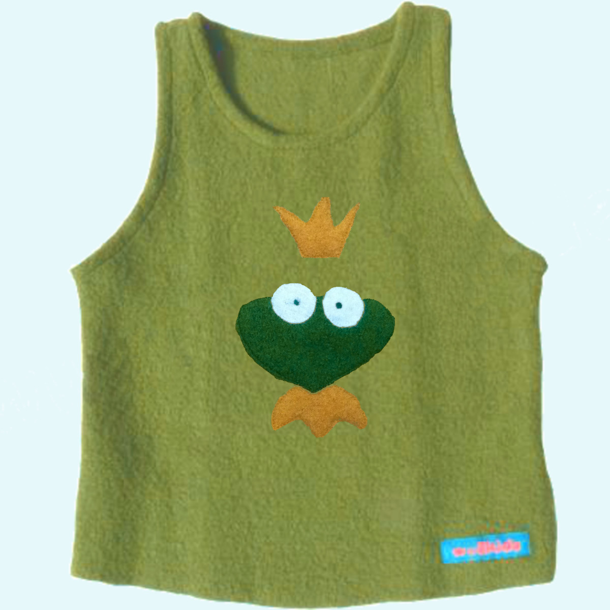 Wollkids Kinder Winter Weste aus 100% Walkwolle ohne Reißverschluss grün Wollkids Baby & Kinder Winter Walk Pullunder Weste aus 100% Walkwolle ohne Reißverschluss grün mit Motiv Froschkönig