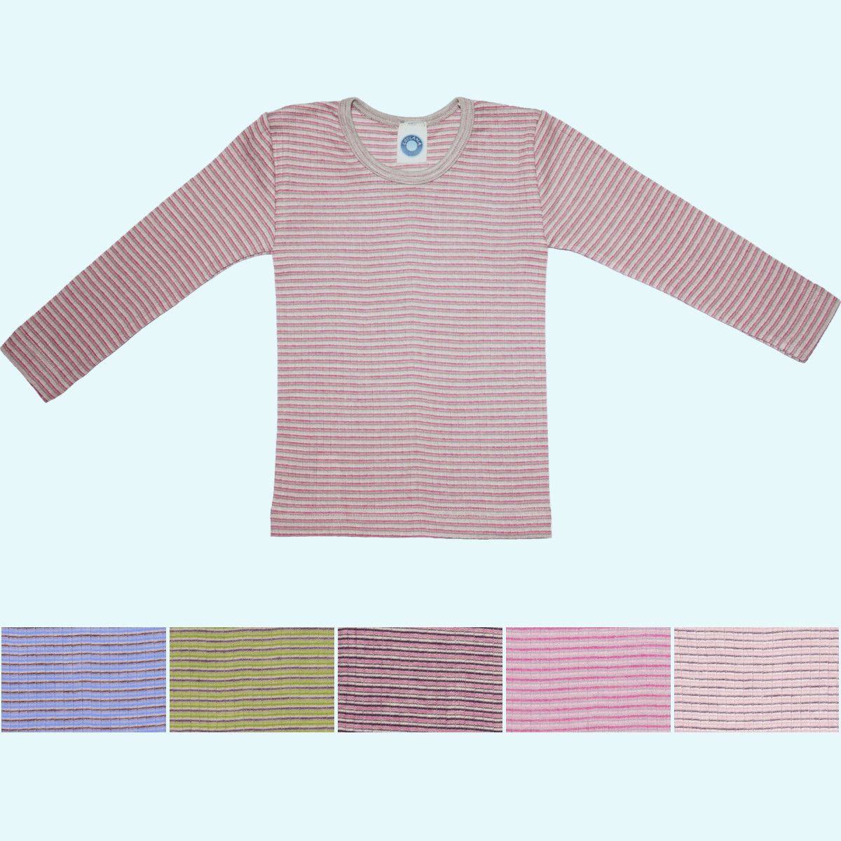 Kinder Shirt Wolle Seide Baumwolle Langarm farbig geringelt GOTS